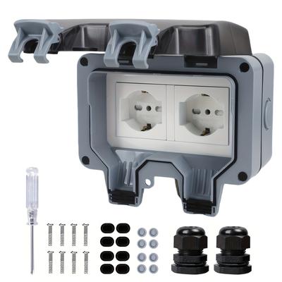 TEMU Outdoor German, British, French Socket Box With Usb*2/usb+type-c, Ac220v/16a Outlet Box Suitable For Kitchen, Bathroom, Garden Wall Outlets Image