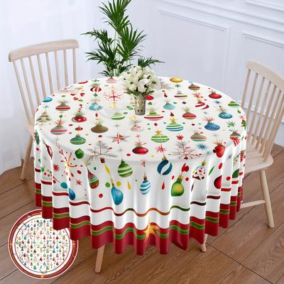 TEMU 1pc Of Colorful Ball Decoration Pattern Circular Tablecloth Colorful Terrace Dining Table Set Christmas Tapestry Curtain Head Cover Towel Towel Backyard Barbecue Picnic Mat 63 Inch Tablecloth Image