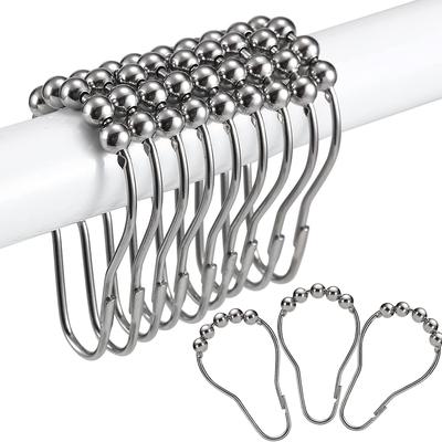 TEMU 12-pack Nickel Shower Curtain Rings, Rust-resistant Metal Hooks, Durable Bathroom Shower Rod Hangers For Curtain Rolling - Metal Material Image