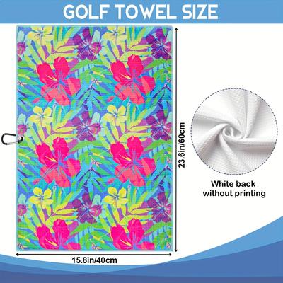 TEMU Vibrant Floral Quick-dry Golf Towel - Soft, Absorbent Microfiber With Hanging Loop, Ideal Gift For Golfers, All , Golf Accessories Image