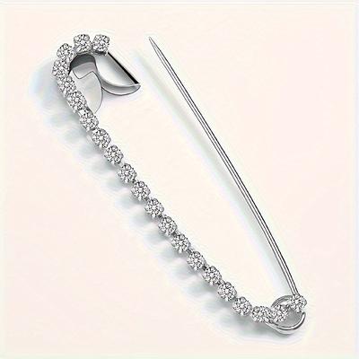 TEMU 5pcs Silvery Rhinestone Safety Pin, 2.28x0.47 Inches, Art Durable For Handcraft And Knitting Sewing Needle, Silvery Gray Image