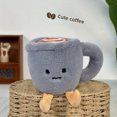 TEMU Adorable Coffee Cup Plush Dog Toy - Gray Furry Polyester Fiber Fill Design, With Beard And Ears, Pet Toy For Small And Medium Dogs To Image