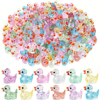TEMU 100pcs Mini Glitter Ducks Colorful Tiny Small Little Resin Ducks To Hide Plastic Animal Figures For For Dollhouse Micro Dollhouse Landscape Aquarium Decorations Image
