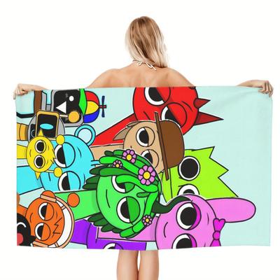 TEMU Sprunki-themed Quick-dry Microfiber Beach Towel - Vibrant Cartoon Design, Lightweight & Absorbent For Swimming, Gym, Yoga - Perfect Travel Companion Image