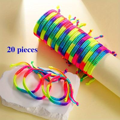 TEMU 20pcs Vibrant Gradient Rope Bracelets - Adjustable, Colorful Friendship Bracelets For , & , Bracelets|vibrant Bracelet Set|durable Nylon Bracelets Image