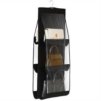 TEMU 6/8-slot Space-saving Handbag Organizer With Multiple Pockets - Oxford Cloth, Foldable Purse Storage Rack For Closet Organization, Black/grey Image