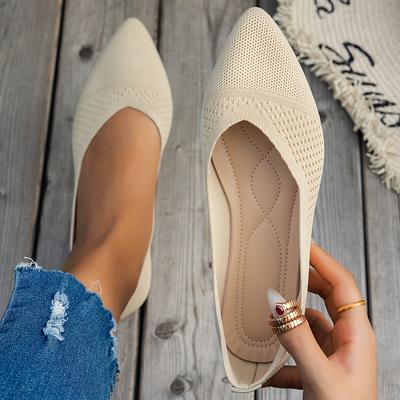 TEMU Women's Breathable Knit Slip-on Flats - Lightweight Comfortable Pull-on Design, Solid Color Round Toe Casual Shoes With Durable Rubber Sole For Wear, Flats | Minimalist Flats | Comfortable Wear Image