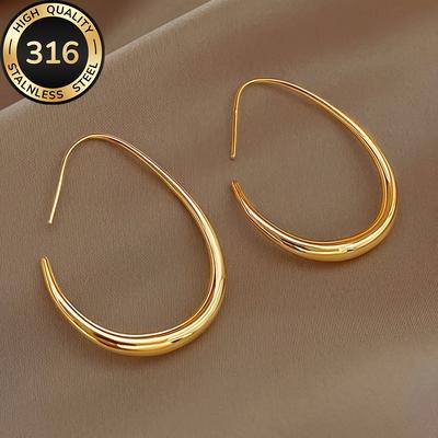 TEMU Elegant 18k Gold-plated Stainless Steel Teardrop Earrings - Hypoallergenic, Fade-resistant, For & Parties - Chic Gift For Women, Parties Accessory|minimalist Jewelry|goldtone Finish Image