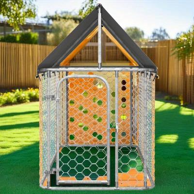TEMU Extra-large Outdoor Dog Kennel With Roof - Steel, Easy , 200x100x150cm - Ideal For Large Breeds Image