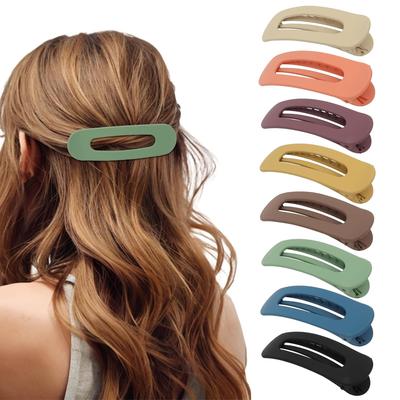 TEMU 8pcs Set Oval Hollow Acrylic Large Flat Hair Clips, Vintage Elegant Matte Solid Color, For Women, Thin Thick Hair, Easter Festival Image
