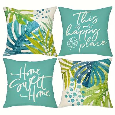 TEMU 4pcs Tropical Greenery Print Pillowcase Set, Sweet Home Decorative Cushion Covers For Porch, Patio & Sofa, In 3 Sizes Image