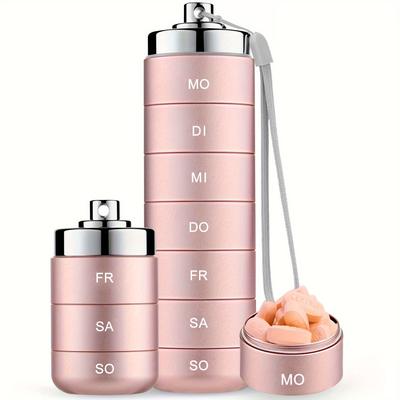 TEMU German Printing Pill Box 7 Days Large Compartments Portable Pill Box Metal For On The Go Medicine Box 7 Days Stackable Waterproof Pill Box For Vitamin, Fish Oil Image