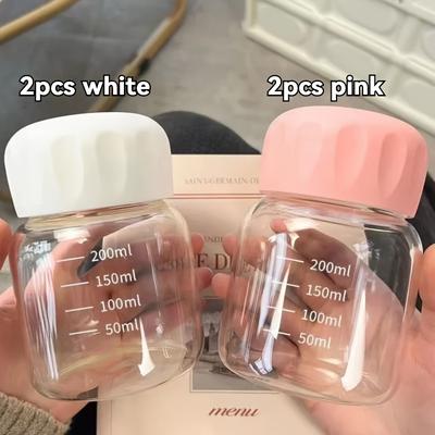 TEMU 2/4pcs Mini Glass Milk Bottle With Lid, Portable, Small, Reusable Glass Container With Machine Washable, For Milk, Coffee, Flower Tea Etc. Image