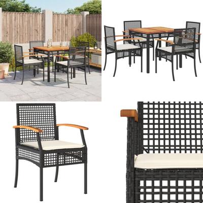 Vidaxl - 5-tlg. Garten-Essgruppe mit Kissen Schwarz Poly Rattan - Gartengestell - Gartenmöbelset Image