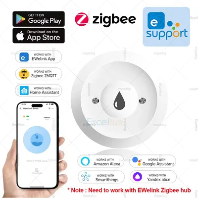 Ewelink Zigbee 3.0 Water Sensor Alarm Water Flood Leak Detector Remote Monitoring Overflow Security Alarm System Support ZHA Z2M