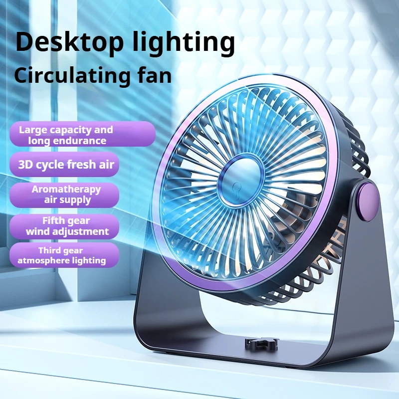 Tragbarer elektrischer USB-Ventilator, 6000 x H, LED-Nachtlicht, Zirkulationsventilator, multifunktional, für Zuhause, leiser Desktop-Wand-Deckenventilator, Luftkühler Image