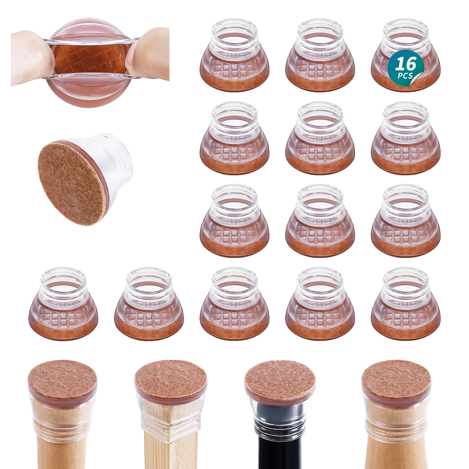 16 Stück Stuhlbeinschoner, faltbar, aus Silikon, Filz, Möbelbeinabdeckung, kratzfest, glatt bewegend, für Hartholzböden Image