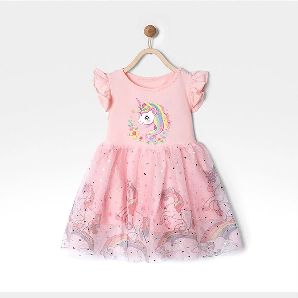 2023 neue Prinzessin Kleid Einhorn Sommer Kinder Kleidung Geburtstag Kleid Party Kurzarm Kinder Regenbogen Nette Mode Kleider Image