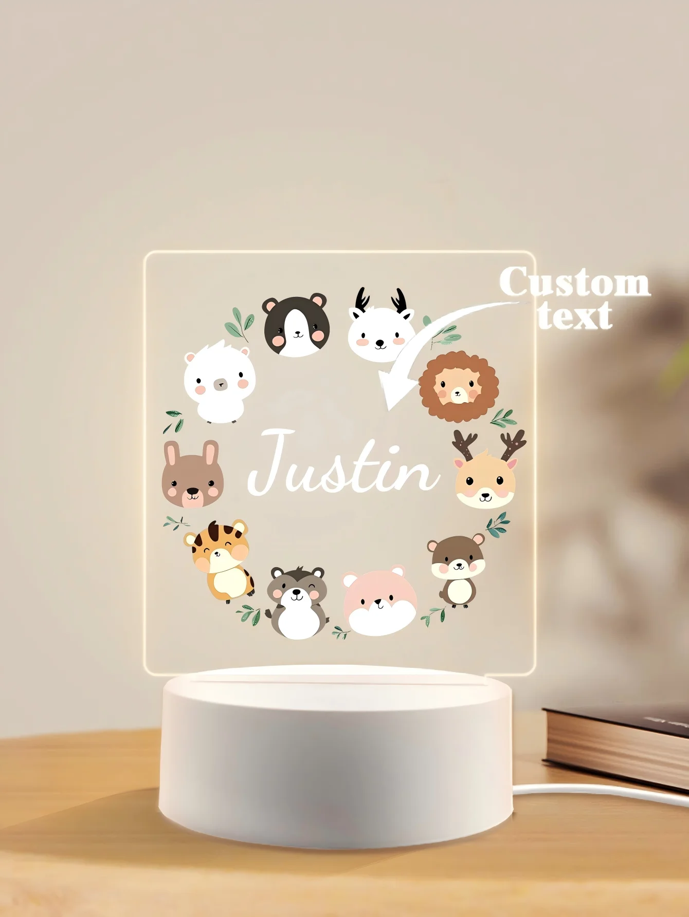 Personalisierte Kinder Tier Nachtlicht Benutzerdefinierte Name Acryl Lampe Baby Kinder Schlafzimmer Dekoration Neugeborene Geburtstag Weihnachtsgeschenk Image