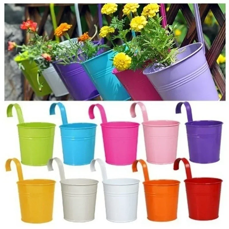Blumentopf, Haken, Wandtöpfe, Eimer, Eisen, Blumenhalter, Blumentöpfe, Blumenhalter mit Nagel zum Aufhängen, Balkon, Garten, Pflanzgefäß, Heimdekoration Image