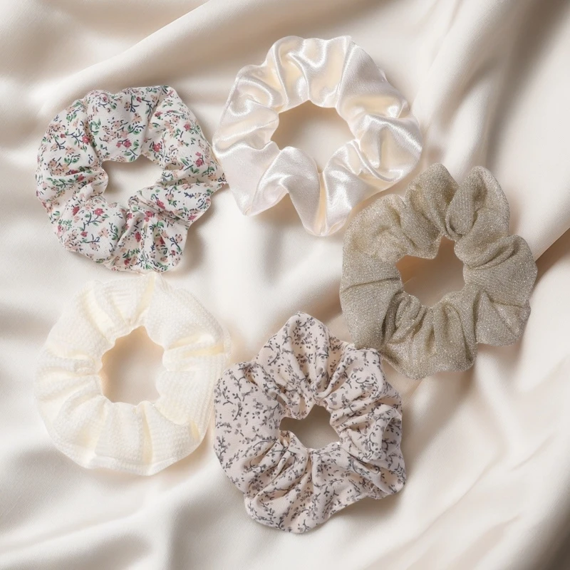 1/5 Stück Mädchen-Pailletten-Haargummis für Haare, elastisch, Haargummis, Seile, Pferdeschwanzhalter, Stoff, groß, Chiffon, Satin, solide Mischpackungen Image