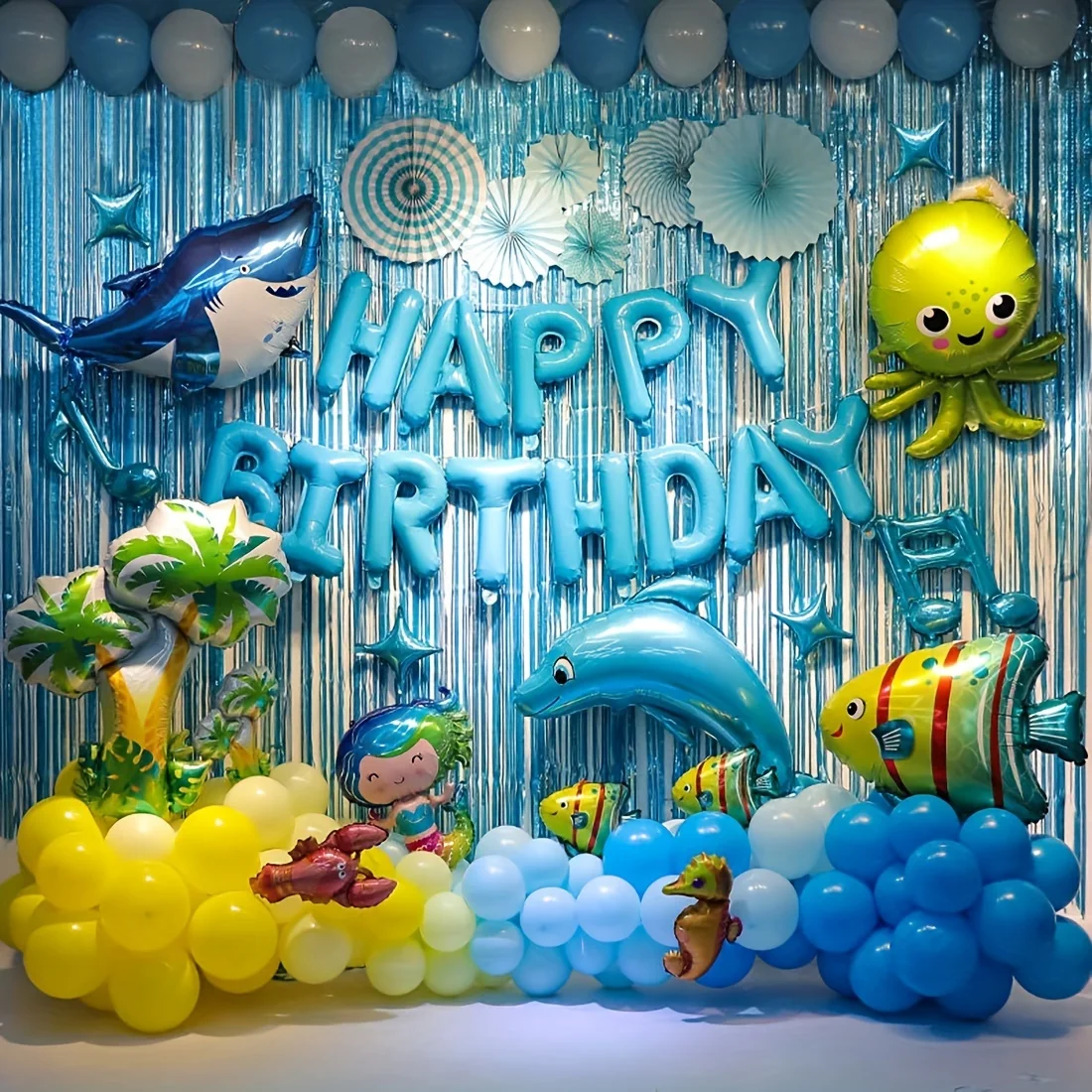 82 stücke Ozean Geburtstag Thema Party Ballon Hai Octopus Aluminium Folie Ballon Unterwasser Thema Geburtstag Party Haus Dekoration Image