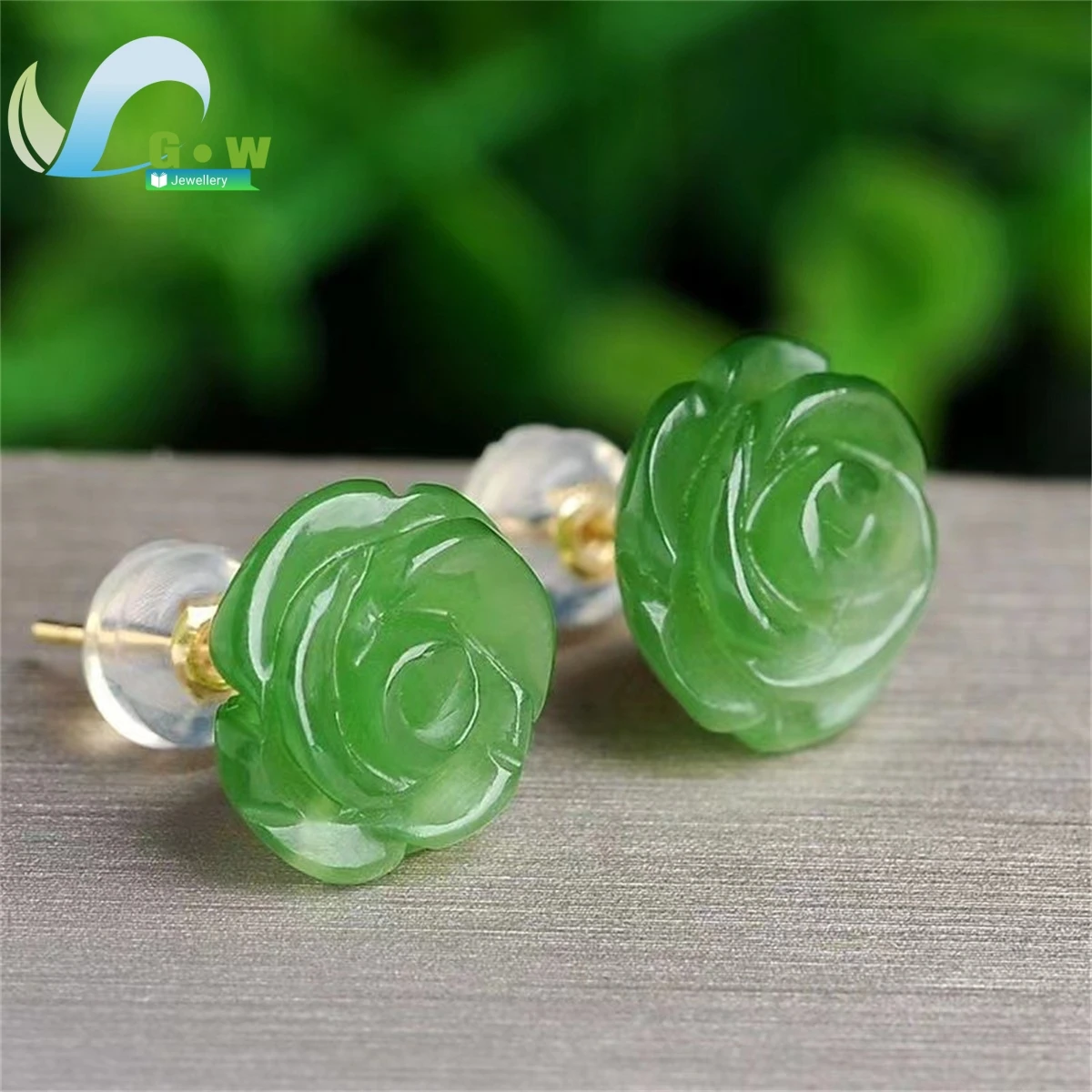 Natürliche grüne Jade Rose Frauen Ohrringe Sterling Silber Ohr stecker Vintage Edelstein Schmuck Amulett Luxus Geschenk ethnischen Stil