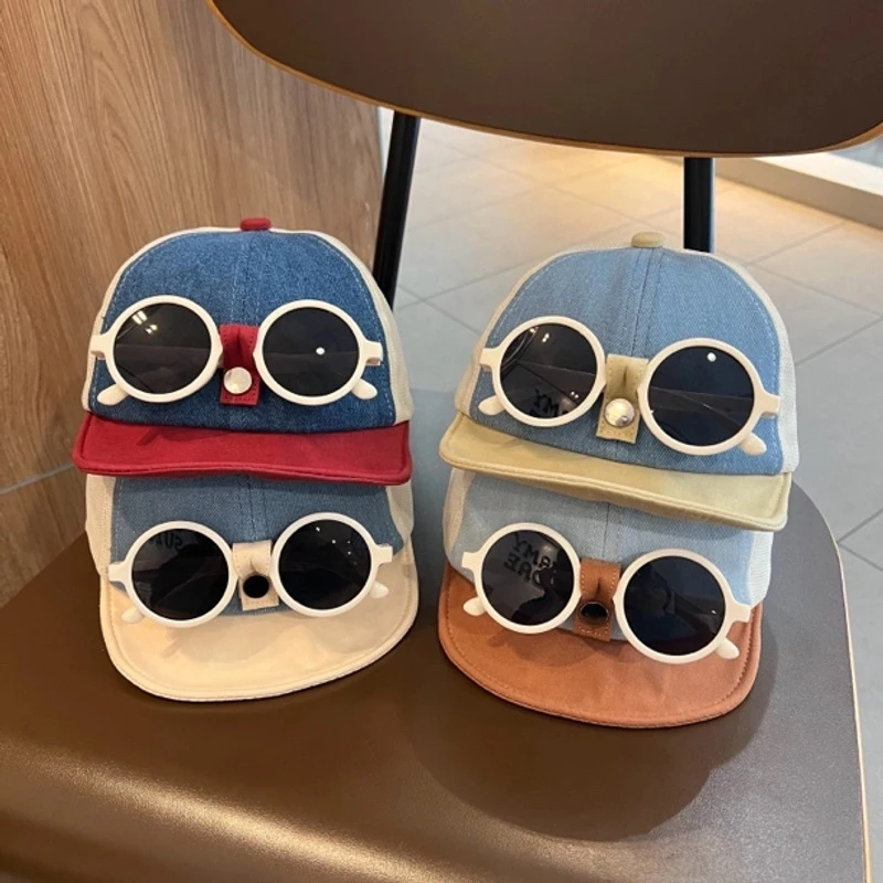 Sommer Outdoor Baby Baseball Kappe Mit Abnehmbarer Sonnenbrille Patchwork Jungen Mädchen Sonnenhut Kleinkind Kinder Schirmmützen Image
