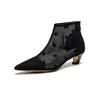 Größe 31–43, kurze Mesh-Stiefel, Damenschuhe, hohle Stiefeletten, spitze Zehen, mittlerer Absatz