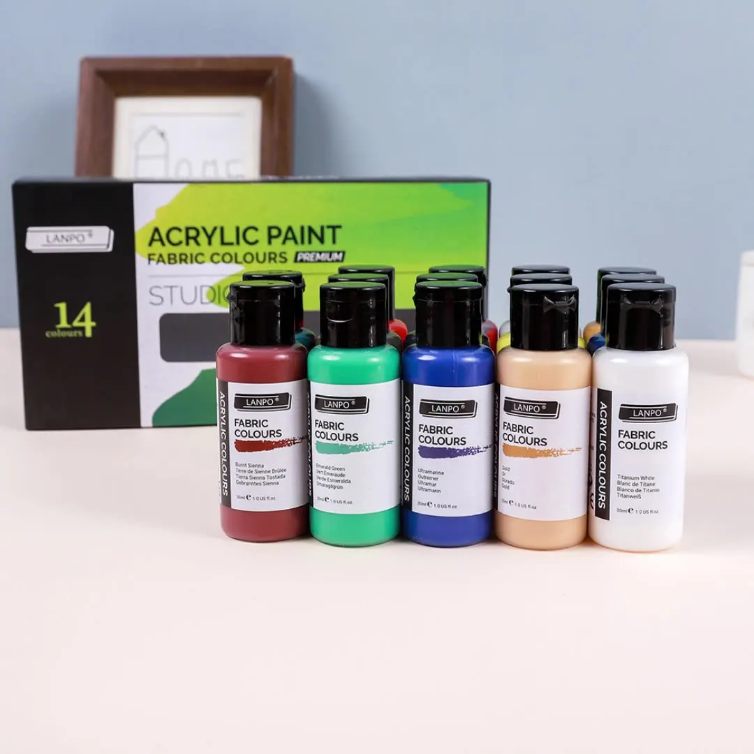 14-Farben-/30-ml-Farbset, Kunstbedarf für Anfänger zum Malen und Kritzeln, Farbpalette, Pinselkombination Image