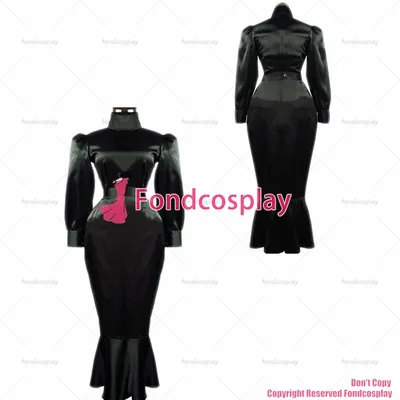 Fond cosplay erwachsene sexy cross dressing sissy maid abschließbare fetisch schwarz satin hemd rock Image