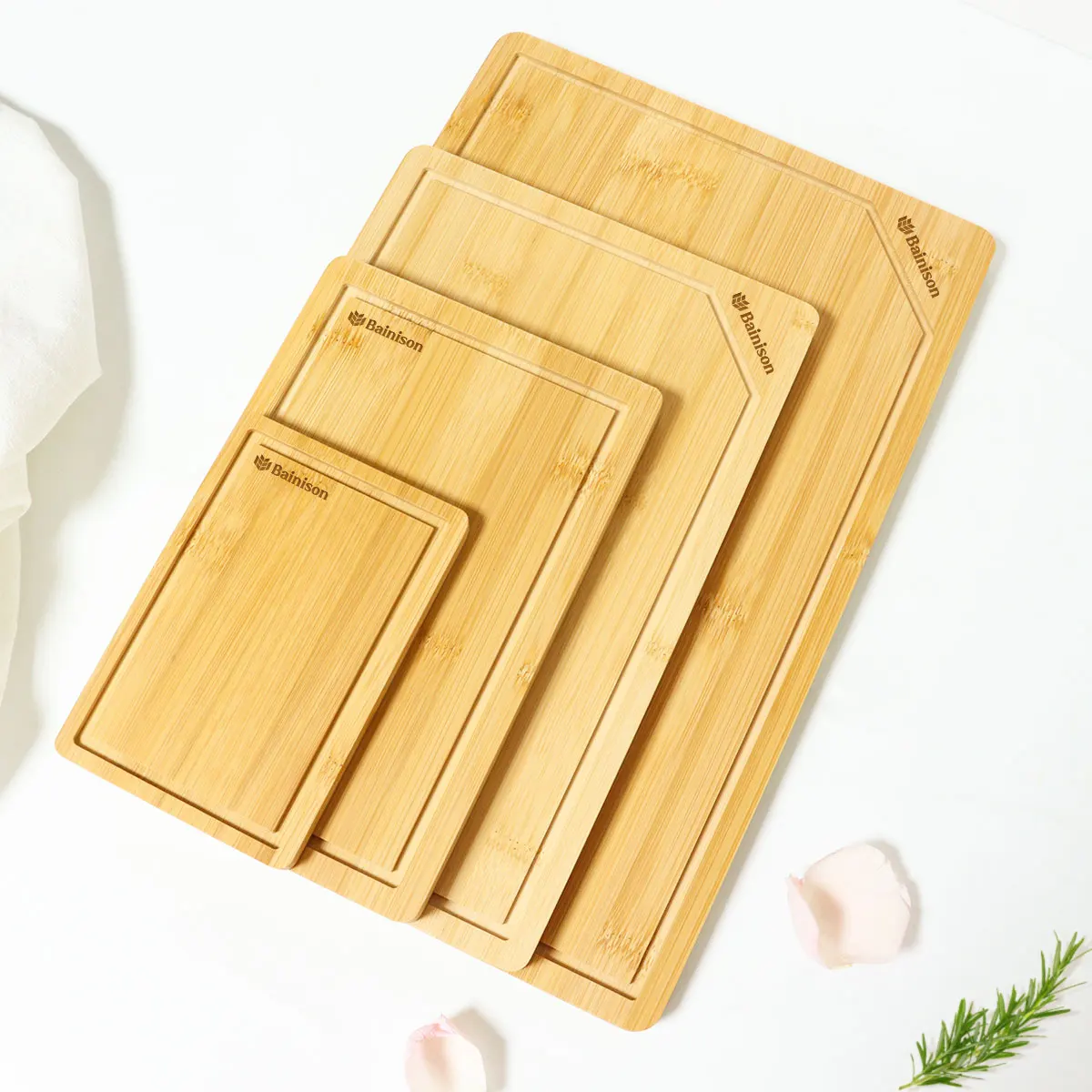 Bainison Bambus-Schneidebrett – Camp Kitchen Essentials mit rutschfesten Füßen, wasserdichte Outdoor-Schneidematte für Wohnmobile, Camping und Homev Image