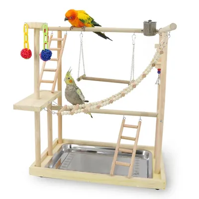 Wood Parrot Playground Lovebirds Playgym With Feeder Bird Playstand Bite Toy Bird Perches With