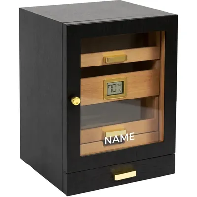 Monogrammed Luca Cabinet Humidor with Thick Cedar, Easy humidification System, Accurate Digital
