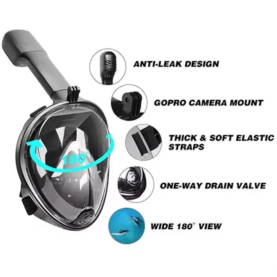 Adult Swimming Waterproof Soft Silicone Mask Full Dry Snorkeling Adjustable Strap With Camera Mount