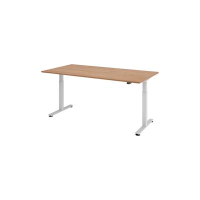 bümö elektrisch höhenverstellbarer Schreibtisch Nussbaum 200x100 cm, Gestell: Silber - Büroschreibtisch höhenverstellbar elektrisch, elektrischer Image