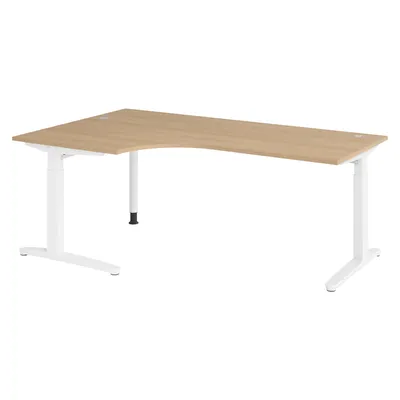 bümö Eckschreibtisch höhenverstellbar 200x120 cm in Eiche, Metallgestell in weiß - Schreibtisch groß, Bürotisch höhenverstellbarer, Büroschreibtisch Image