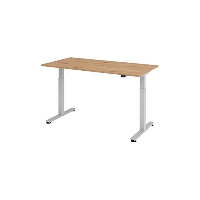 bümö elektrisch höhenverstellbarer Schreibtisch Asteiche 160x80 cm, Gestell: Silber - Büroschreibtisch höhenverstellbar elektrisch, elektrischer Image