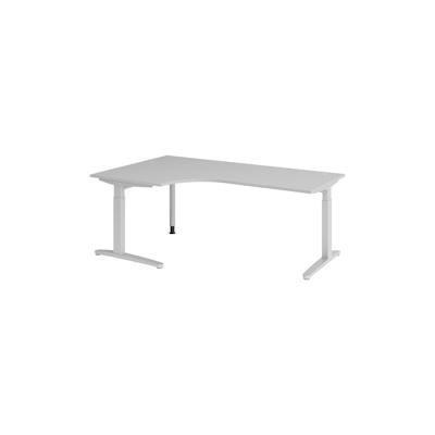 bümö Eckschreibtisch höhenverstellbar 200x120 cm in grau, Metallgestell in silber - Schreibtisch groß, Bürotisch höhenverstellbarer, Büroschreibtisch Image