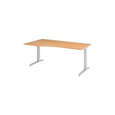 bümö Schreibtisch höhenverstellbar 180x100 cm in Buche, Metallgestell in silber - Bürotisch groß, höhenverstellbarer Büroschreibtisch, Computertisch Image