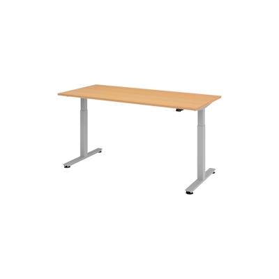 bümö elektrisch höhenverstellbarer Schreibtisch Buche 180x80 cm, Gestell: Silber - Büroschreibtisch höhenverstellbar elektrisch, elektrischer Image