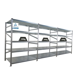 PROREGAL Fachbodenregal PROXIMO Stecksystem | Komplettregal | HxBxT 200x450x80cm | 5 Ebenen | Fachlast 130 kg | Beidseitig nutzbar | Verzinkt Image