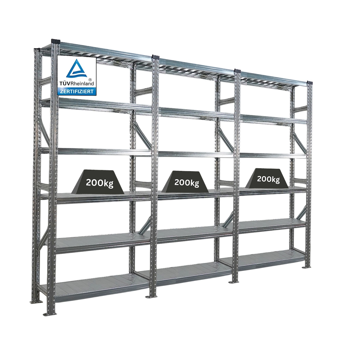 PROREGAL Fachbodenregal PROXIMO Stecksystem | Komplettregal | HxBxT 210x270x32cm | 6 Ebenen | Beidseitig nutzbar | Verzinkt Image