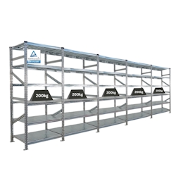 PROREGAL Fachbodenregal PROXIMO Stecksystem | Komplettregal | HxBxT 210x450x60cm | 6 Ebenen | Beidseitig nutzbar | Verzinkt Image