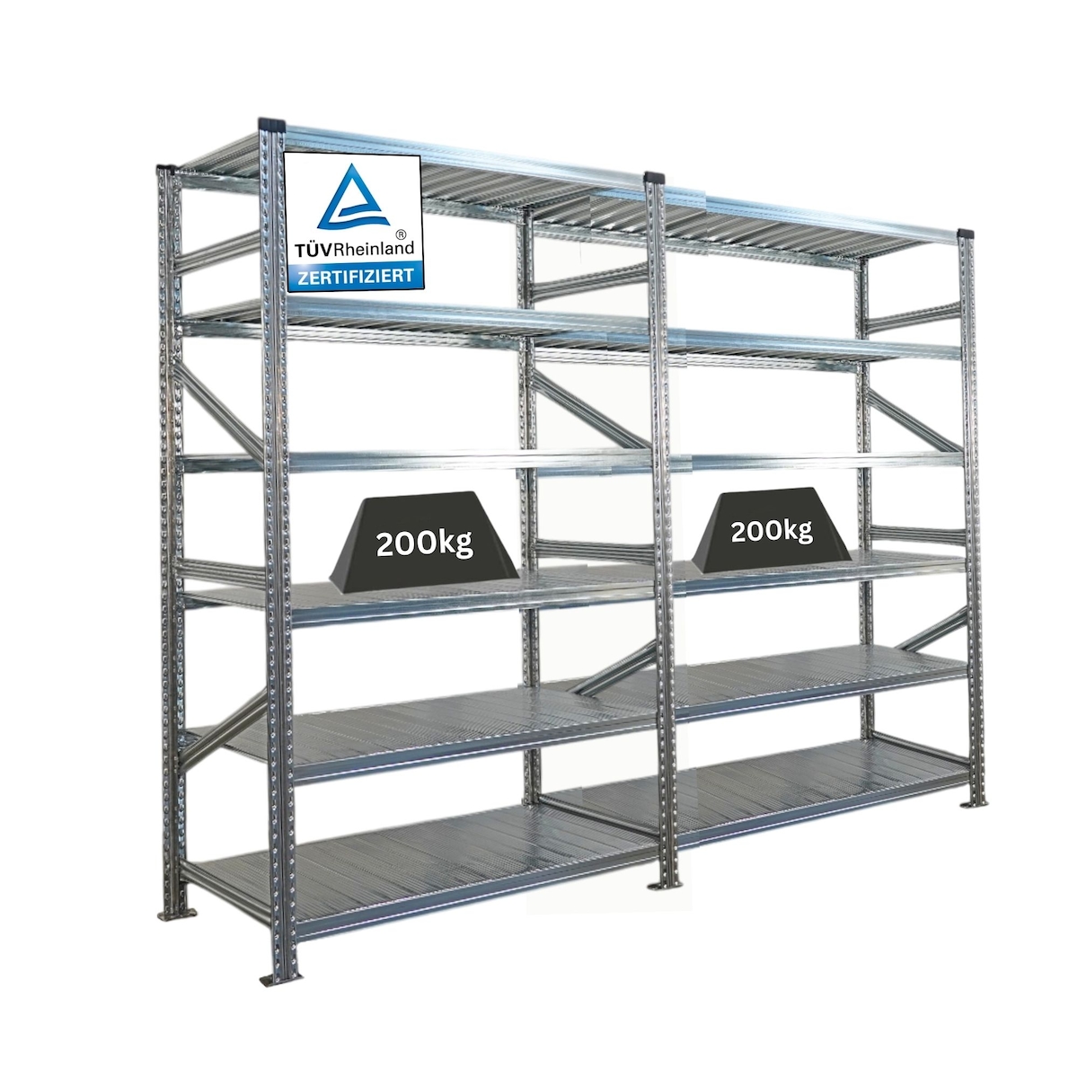 PROREGAL Fachbodenregal PROXIMO Stecksystem | Komplettregal | HxBxT 210x240x60cm | 6 Ebenen | Beidseitig nutzbar | Verzinkt Image