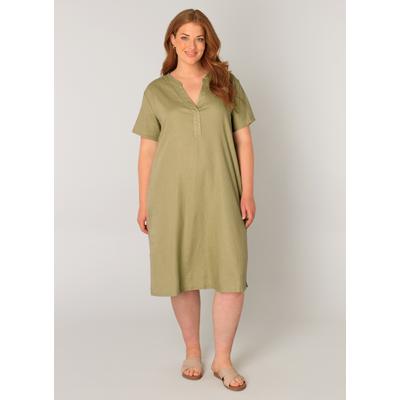 Tunikakleid BASE LEVEL CURVY "Yacinthe", Damen, Gr. 54/56, N-Gr, soft army, Web, Obermaterial: 55% Leinen, 45% Viskose, casual, gerade knielang, Serafino, Kurzarm, Kleider, mit Leinen Image