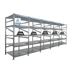 PROREGAL Fachbodenregal PROXIMO Stecksystem | Komplettregal | HxBxT 200x450x80cm | 5 Ebenen | Fachlast 200 kg | Beidseitig nutzbar | Verzinkt Image