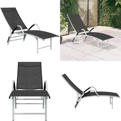Sonnenliege Textilene und Aluminium Schwarz - Sonnenliege - Gartenliege - Alu-Liege - Relaxliege Image
