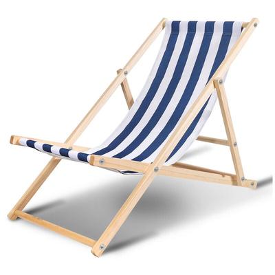 Vingo Liegestuhl Schwingliege Klappbar Strandliege Balkonsonnenliege Liege Stuhl Holz Blau weiß Image