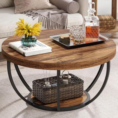 Tribesigns - Runde Couchtisch, Industrial 2-Tier-Kreis Couchtisch mit Lagerung Regale, Moderne Image